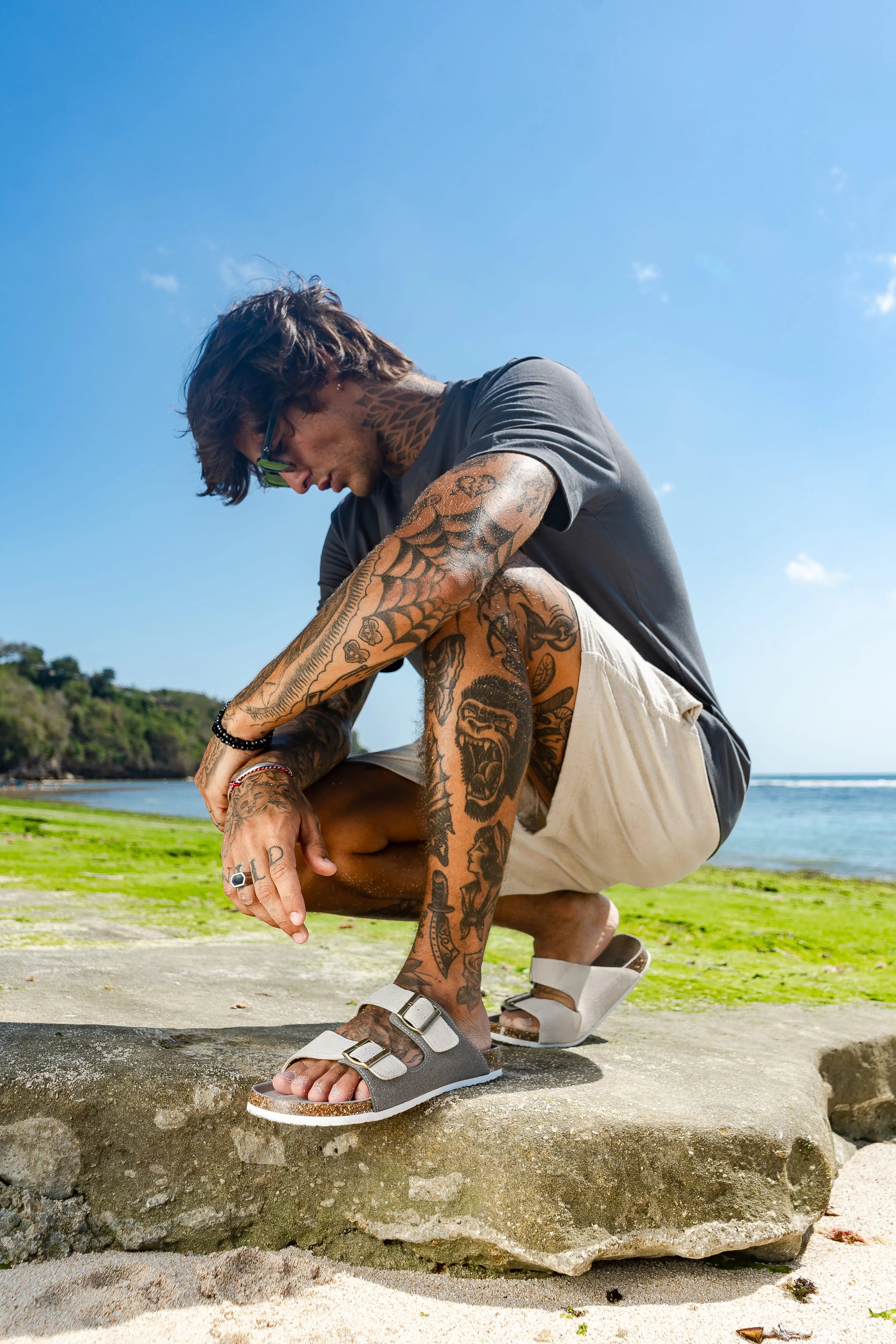 Maibulun Suede Sandal - Gray with Cream
