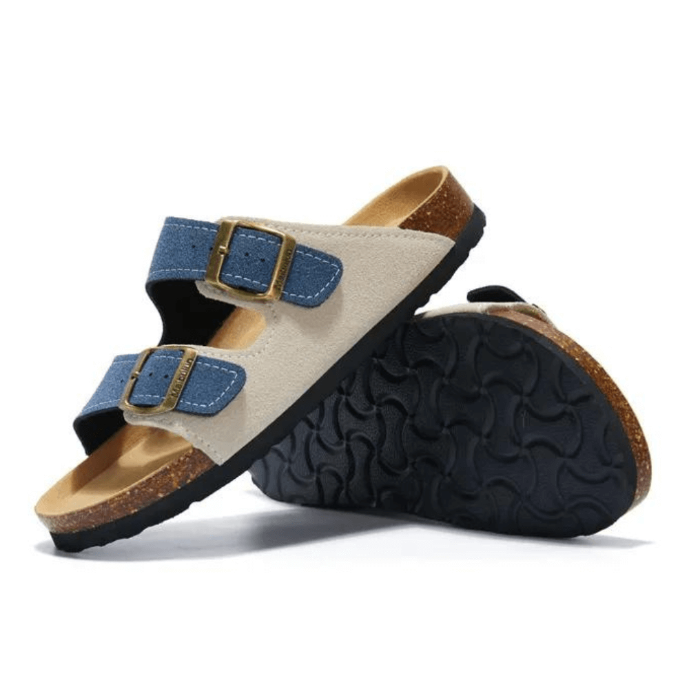 Maibulun Suede Sandal - Cream and Blue